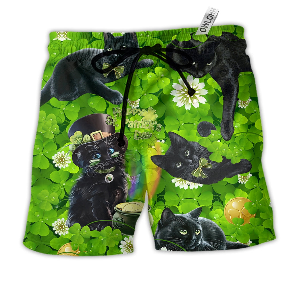Cat Black Cats Love Green Hawaiian Print Beach Shorts For Relaxed Warm Weather Wear