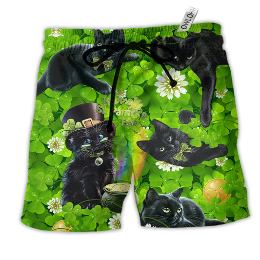 Cat Black Cats Love Green Hawaiian Print Beach Shorts For Relaxed Warm Weather Wear