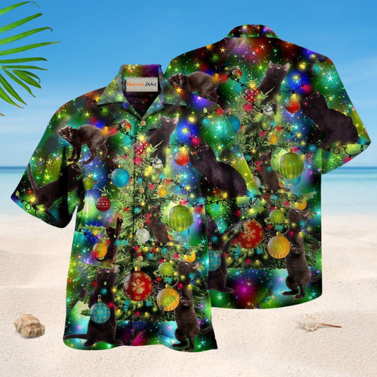 Glowing Cat Christmas Hawaiian Shirt For Summer Gatherings Island Travel And Comfortable Casual Wear