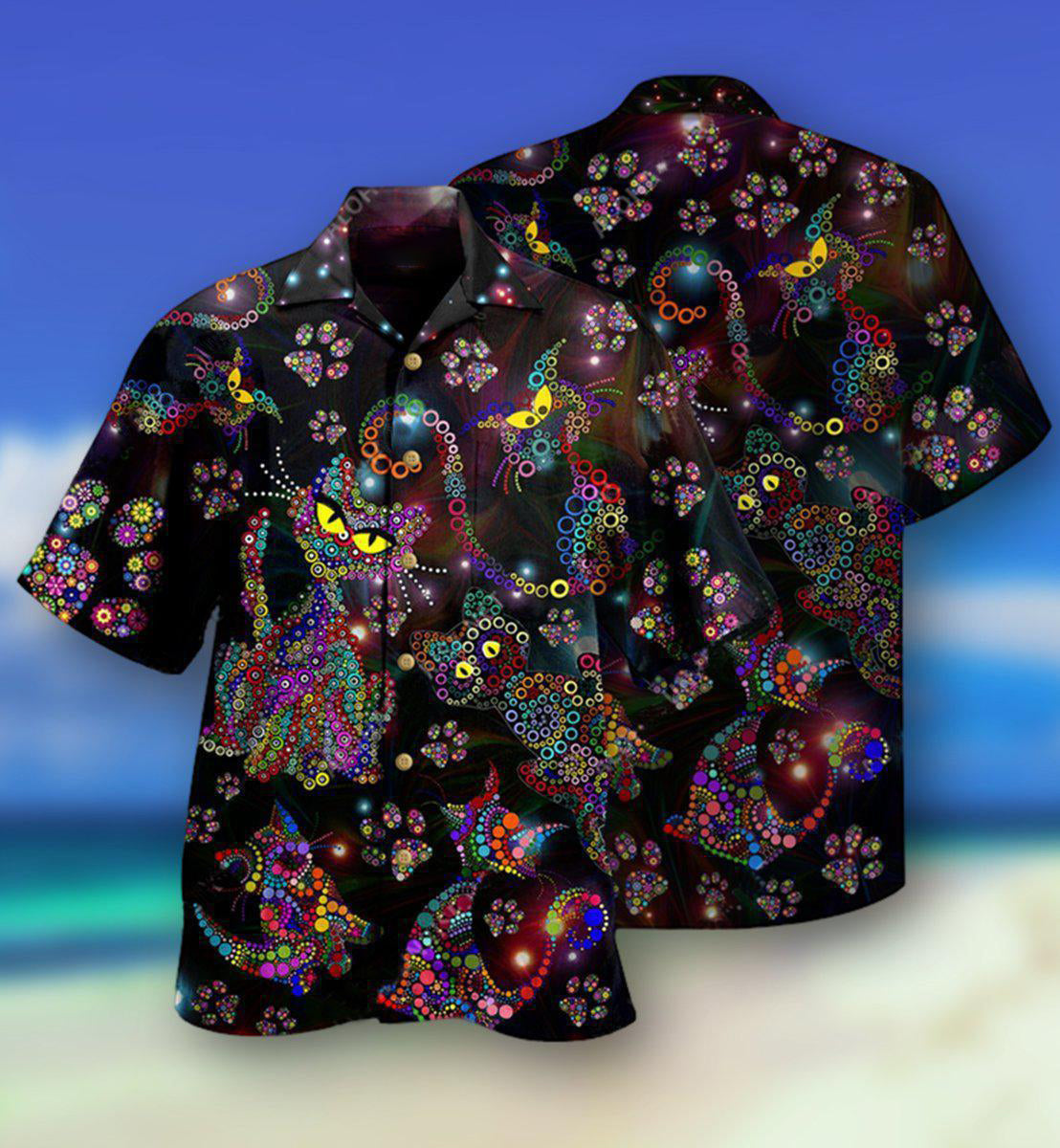 Colorful Cat Amazing Hawaiian Shirt Pattern Detail For Vacation Travel And Daily Wear