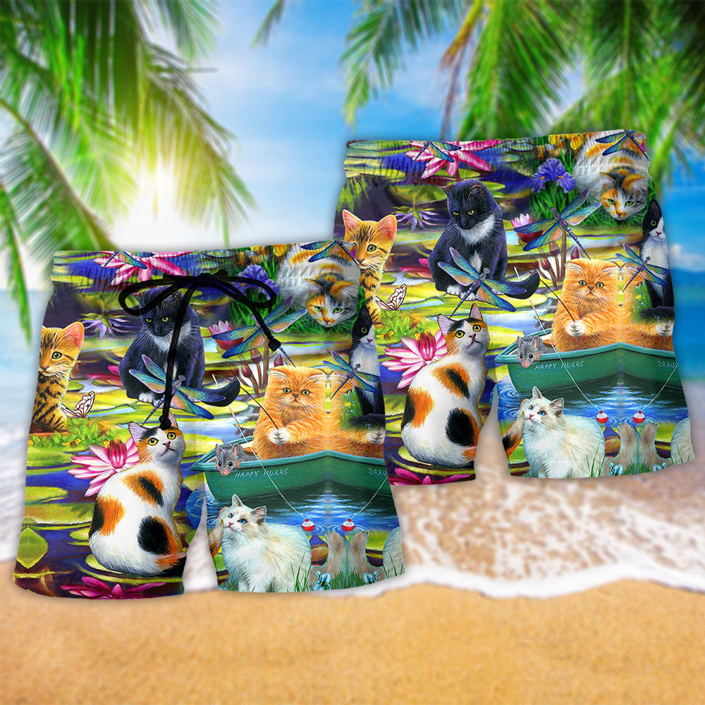 Curious Cat Water Lily Lake Beach Shorts For Summer Vacation And Coastal Travel