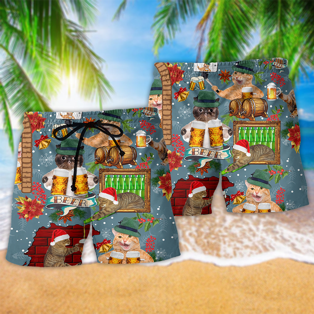 Cat Beer Warning Beach Shorts Pattern Detail For Leisure Travel And Thoughtful Gift Giving