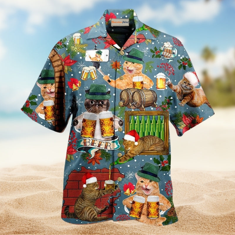 Playful Cat And Craft Beer Warning Hawaiian Shirt For Tropical Trips Food Fans And Cheerful Summer Outings