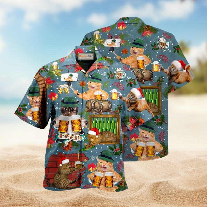 Playful Cat And Craft Beer Warning Hawaiian Shirt For Tropical Trips Food Fans And Cheerful Summer Outings