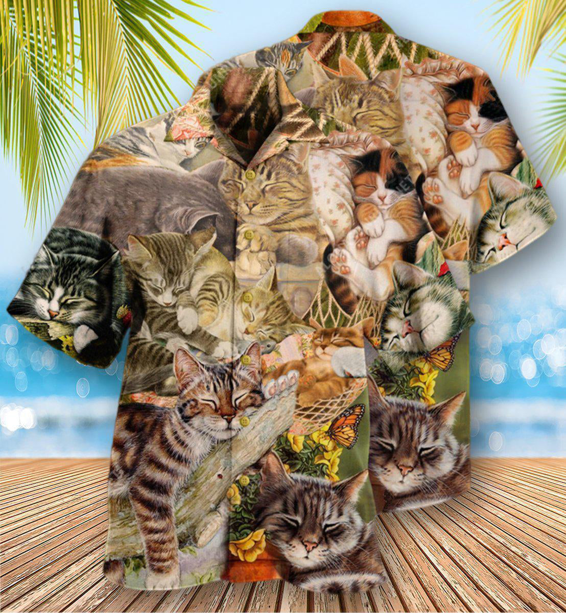 Cat Dreaming Sleeping Hawaiian Shirt Artwork View For Coastal Escapes And Resort Style