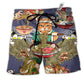 Cat Eating Lovely Style Hawaiian Print Beach Shorts For Relaxed Warm Weather Wear