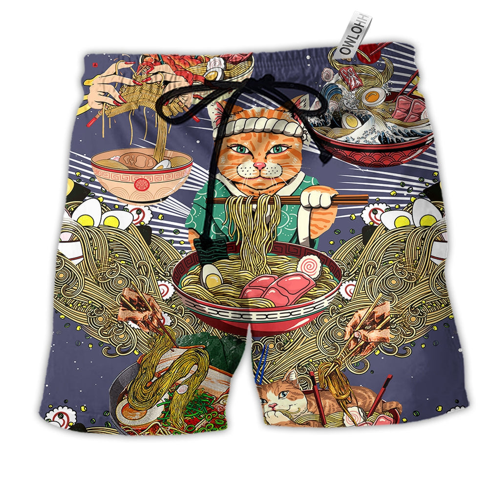 Cat Eating Lovely Style Hawaiian Print Beach Shorts For Relaxed Warm Weather Wear