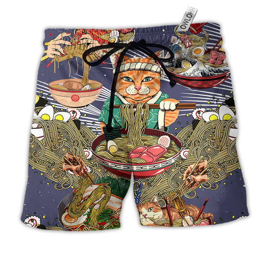 Cat Eating Lovely Style Hawaiian Print Beach Shorts For Relaxed Warm Weather Wear