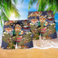 Cat Eating Cute Beach Shorts Pattern Detail For Casual Outings And Lightweight Summer Style