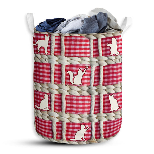 Small Size Cat Embroidery Rattan Laundry Basket For Bathroom Bedroom Storage
