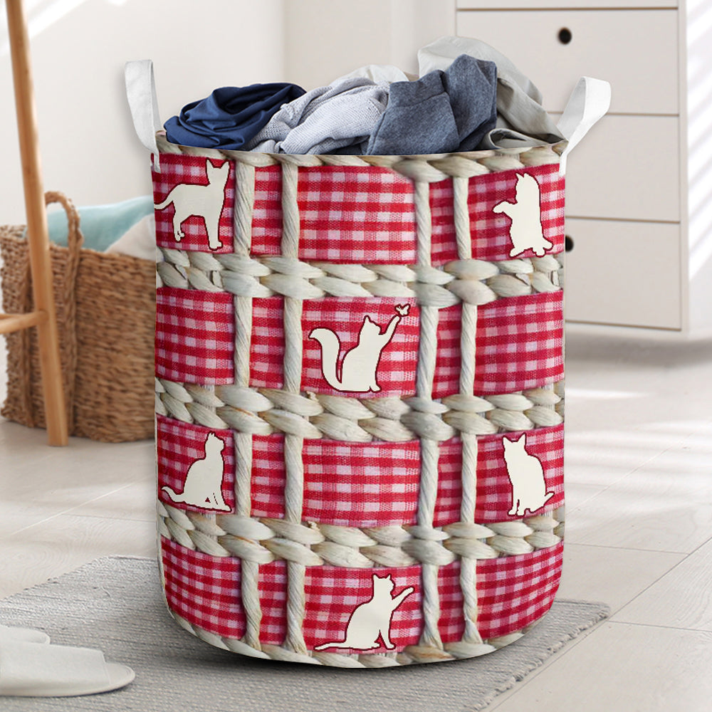 Cat Embroidery Rattan Laundry Basket For Room Home Organizer
