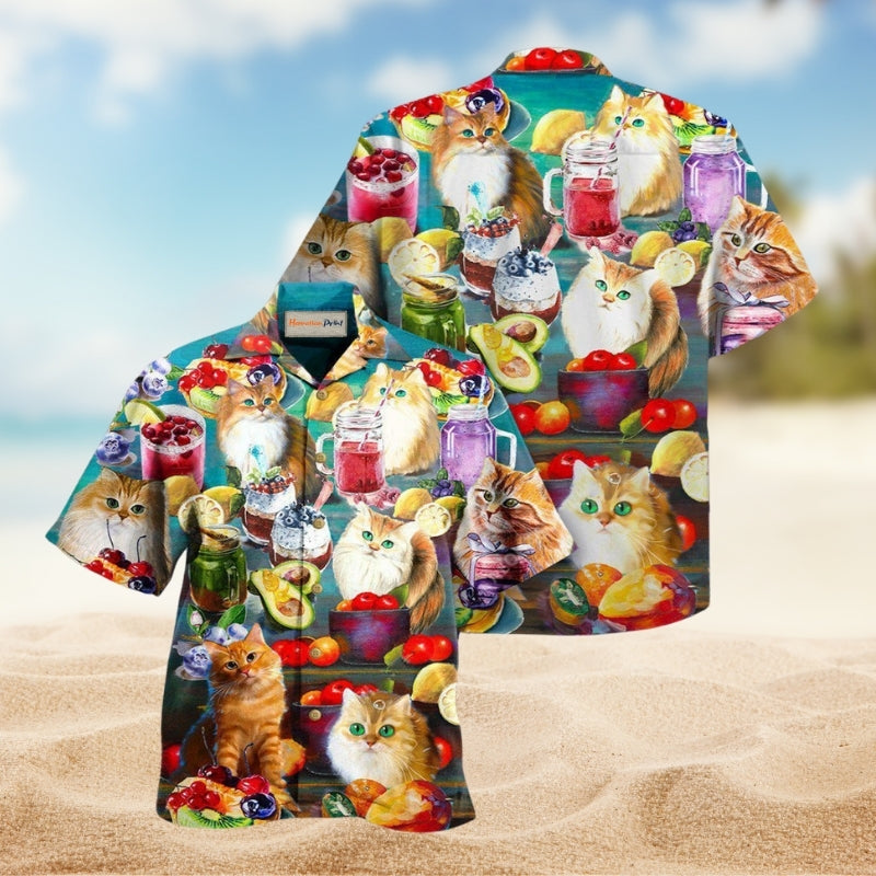 Cat Fresh Your Day With Smoothies Hawaiian Shirt For Summer Vacation Beach Travel And Relaxed Casual Wear