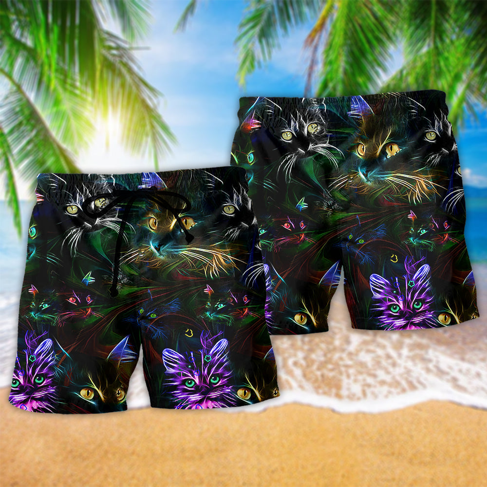 Cat Hair Don't Care Hawaiian Print Beach Shorts For Animal Lover Vacation Wear