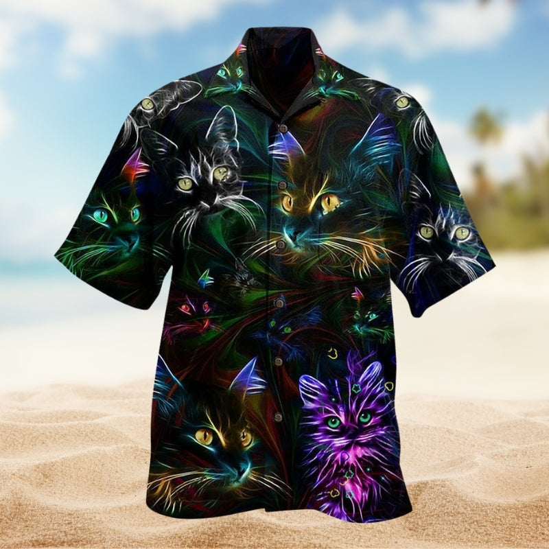 Funny Cat Hair Hawaiian Shirt For Animal Lovers, Beach Travel, And Casual Summer Style