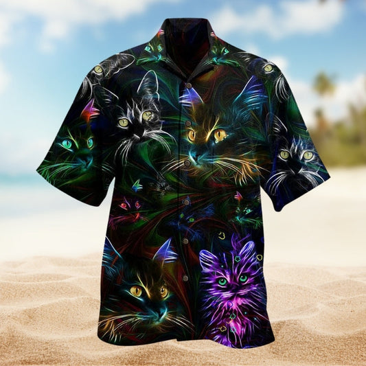 Funny Cat Hair Hawaiian Shirt For Animal Lovers, Beach Travel, And Casual Summer Style
