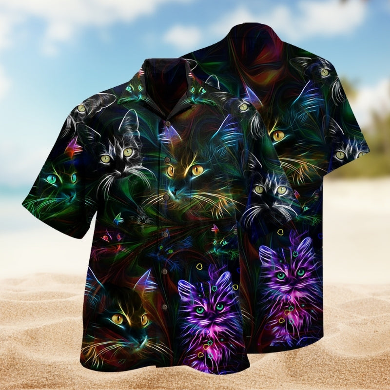 Funny Cat Hair Hawaiian Shirt For Animal Lovers, Beach Travel, And Casual Summer Style