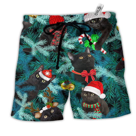 Cat Is It Jolly Enough Black Cat Hawaiian Print Beach Shorts For Relaxed Warm Weather Wear