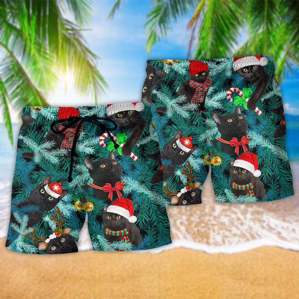 Cat Is It Jolly Enough Black Cat Hawaiian Print Beach Shorts For Sunny Getaways And Gifting
