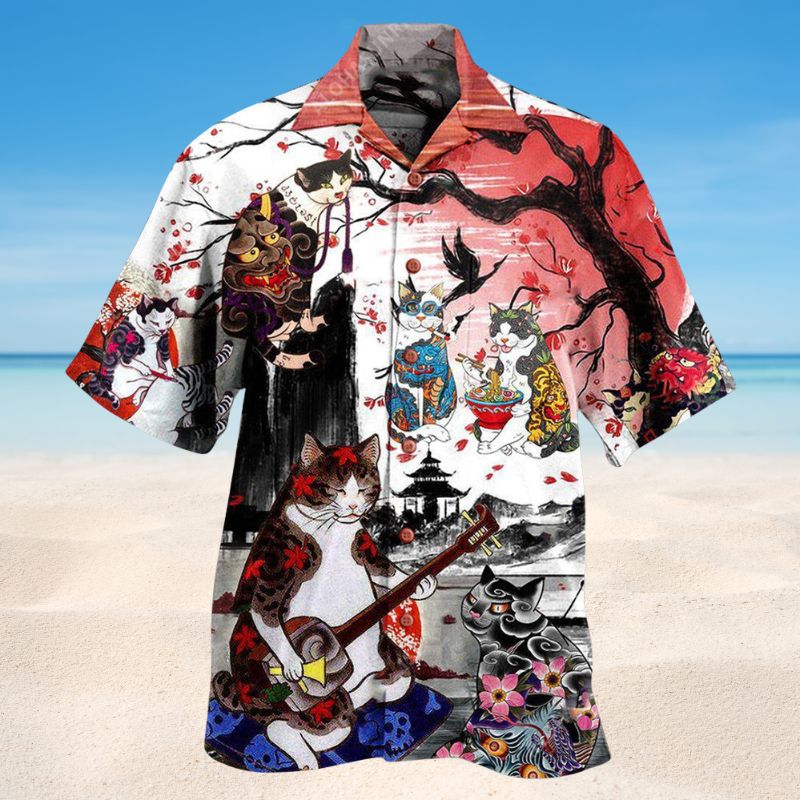 Cat Japanese Art Hawaiian Shirt For Island Getaways Outdoor Events And Thoughtful Animal Lover Gifts