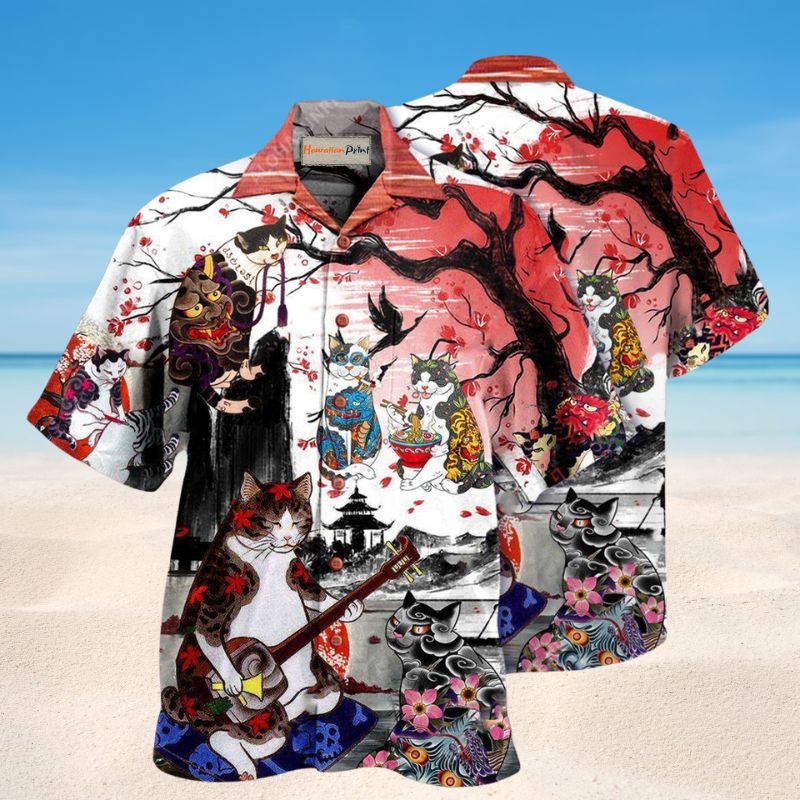 Cat Japanese Art Hawaiian Shirt For Island Getaways Outdoor Events And Thoughtful Animal Lover Gifts