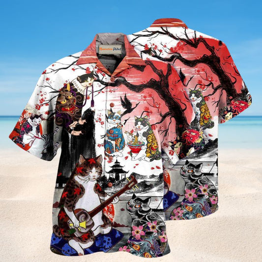 Cat Japanese Art Hawaiian Shirt For Island Getaways Outdoor Events And Thoughtful Animal Lover Gifts