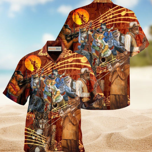 Cat Jazz Spirit Hawaiian Shirt For Tropical Holidays, Outdoor Gatherings, And Everyday Comfort