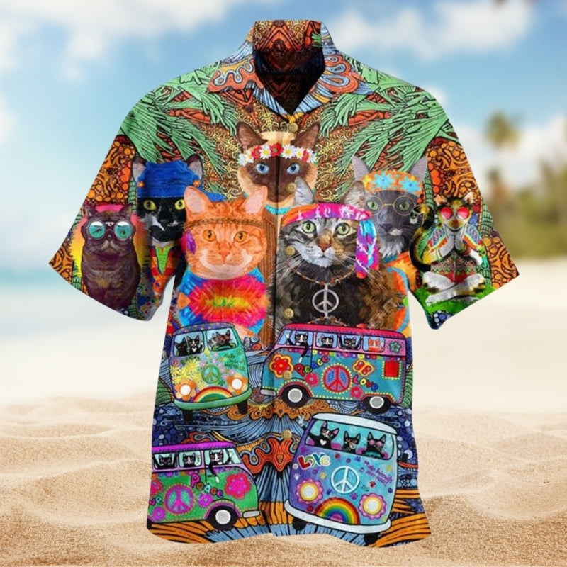 Cat In Bus Art Hawaiian Shirt For Warm Weather Outing And Weekend Wear