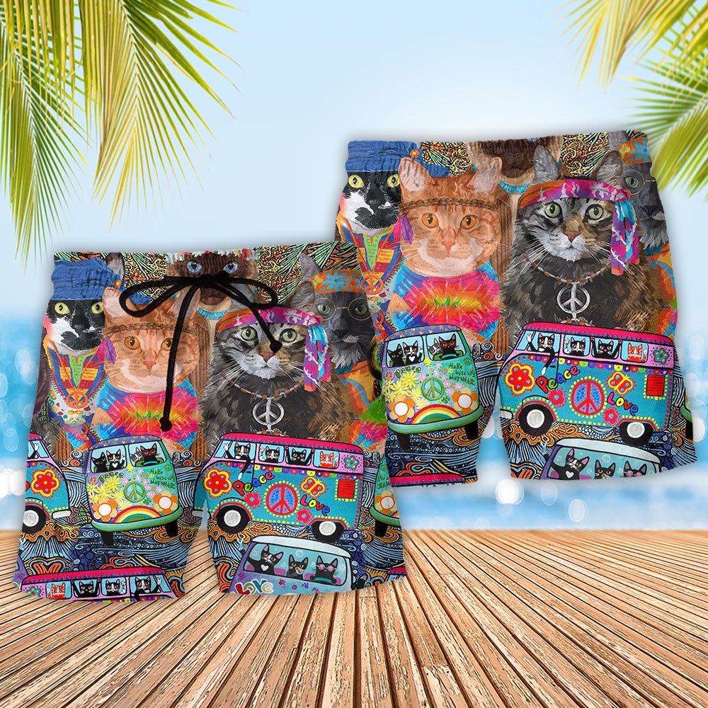 Colorful Cat Beach Shorts Pattern Detail For Seaside Leisure And Casual Outdoor Comfort
