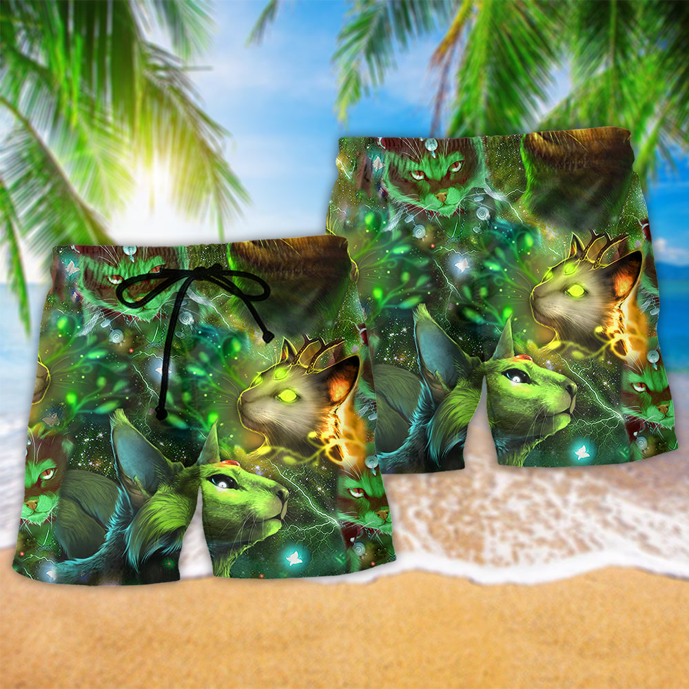 Cat Night Stars Dreamy Beach Shorts Pattern Detail For Island Trips And Easygoing Coastal Style
