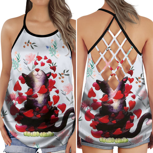 Cat Peaceful Summer Heart Hollow Tank Top For Yoga Workouts And Casual Wear