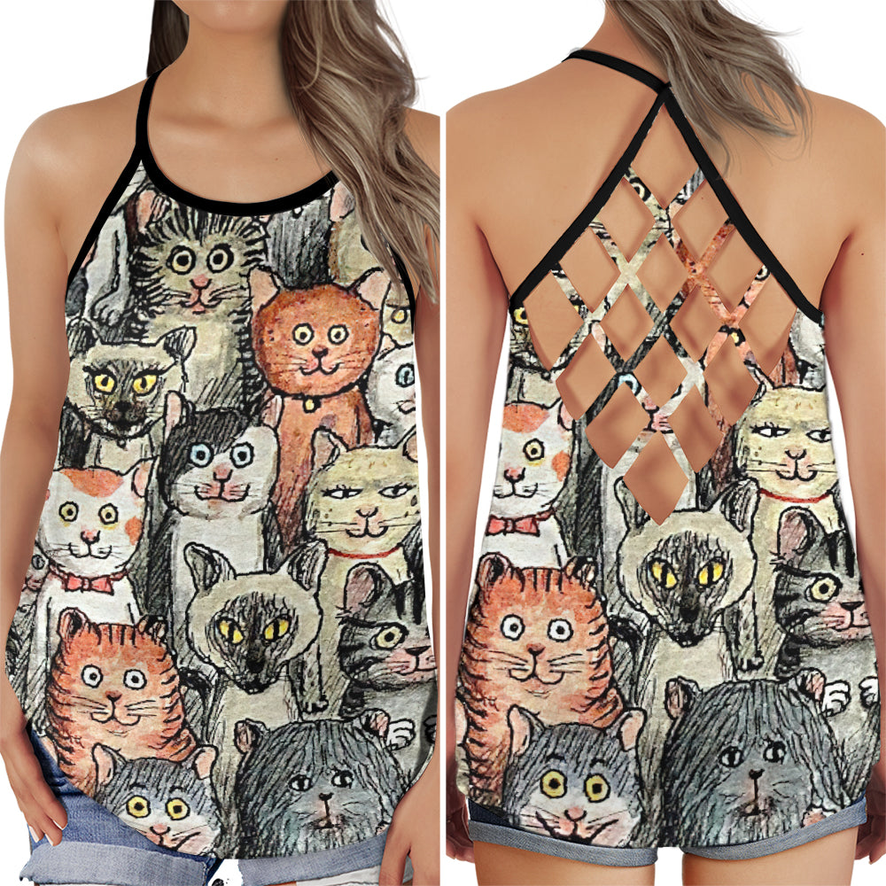 Cat Lover Multi Breed Charm Hollow Tank Top For Yoga Workouts And Casual Wear
