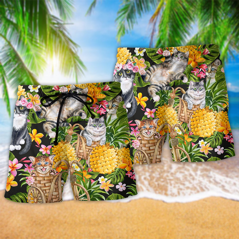 Cat Floral Garden Beach Shorts Pattern Detail For Summer Adventures And Relaxed Holiday Style