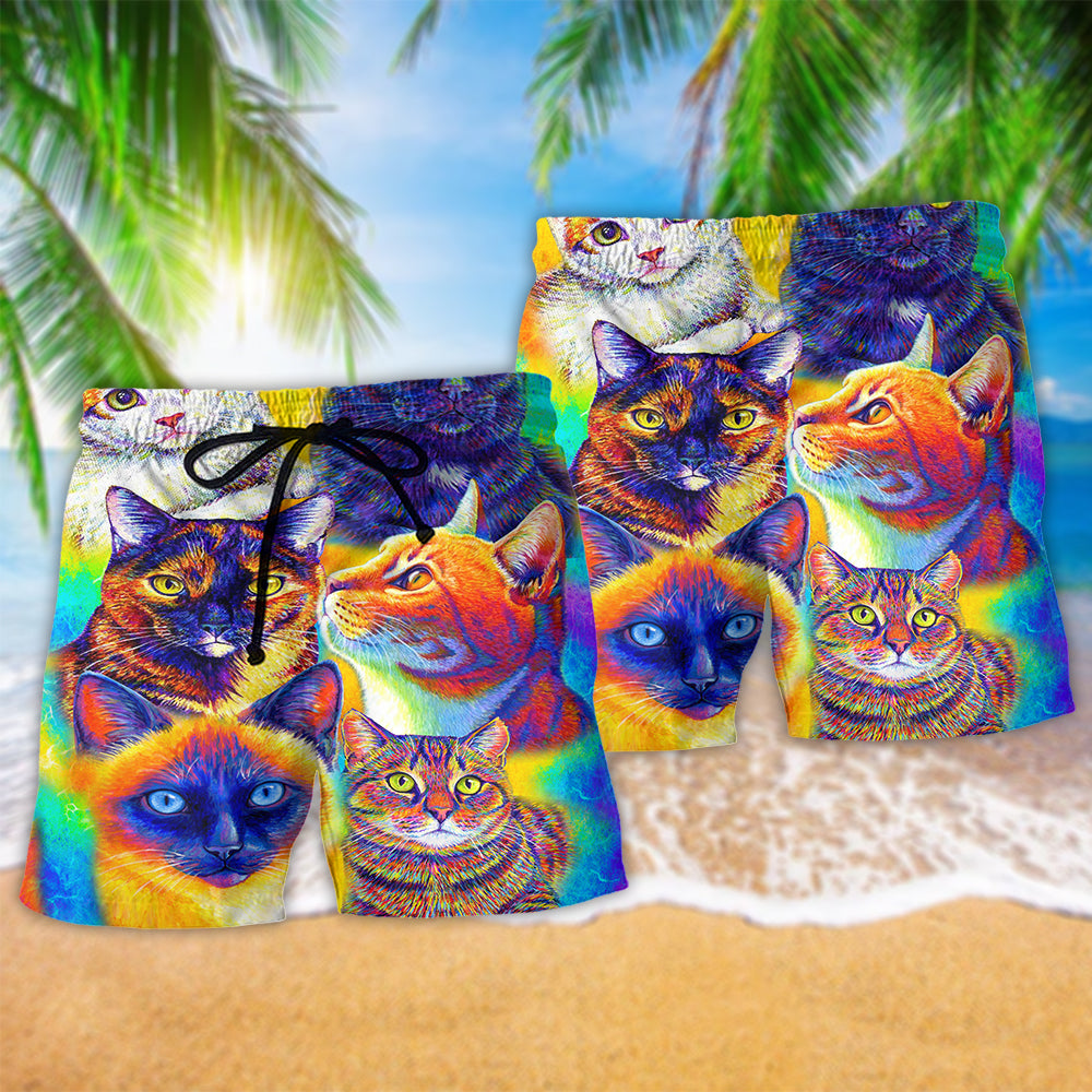 Playful Cat Beach Shorts Pattern Detail For Casual Outings And Flexible Everyday Wear