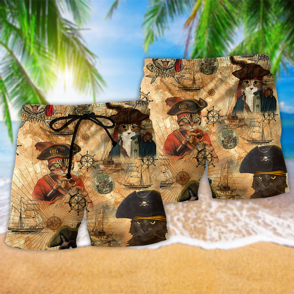 Cat Pirate Adventure Story Beach Shorts Design Detail For Resort And Beach Day Style