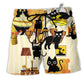 Cat Loves Dinner Style Hawaiian Print Beach Shorts For Wildlife Inspired Summer Style