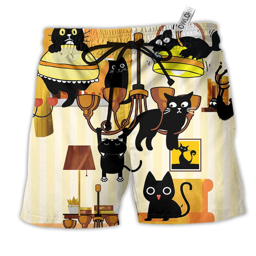 Cat Loves Dinner Style Hawaiian Print Beach Shorts For Wildlife Inspired Summer Style