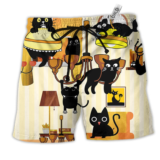 Cat Loves Dinner Style Hawaiian Print Beach Shorts For Wildlife Inspired Summer Style