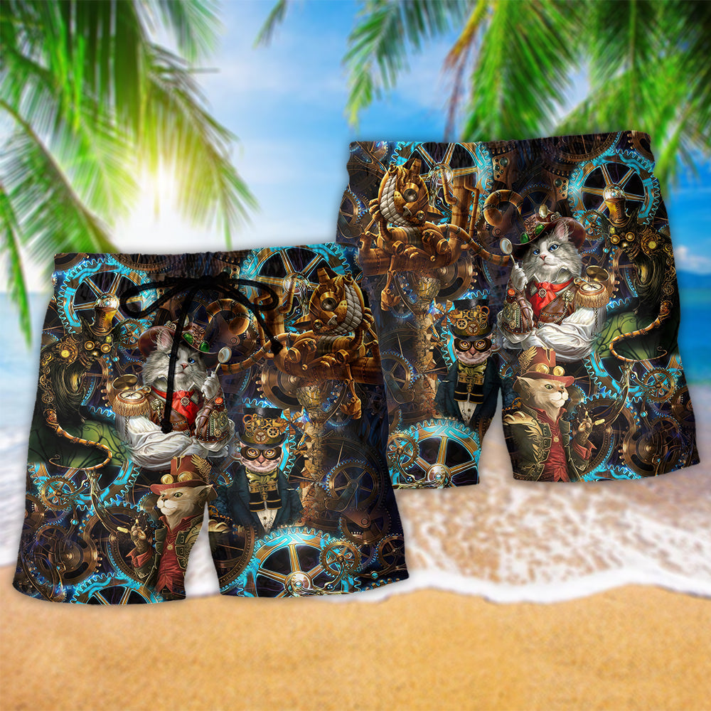 Cat Machine Beach Shorts Pattern Detail For Leisure Travel And Comfortable Daily Wear