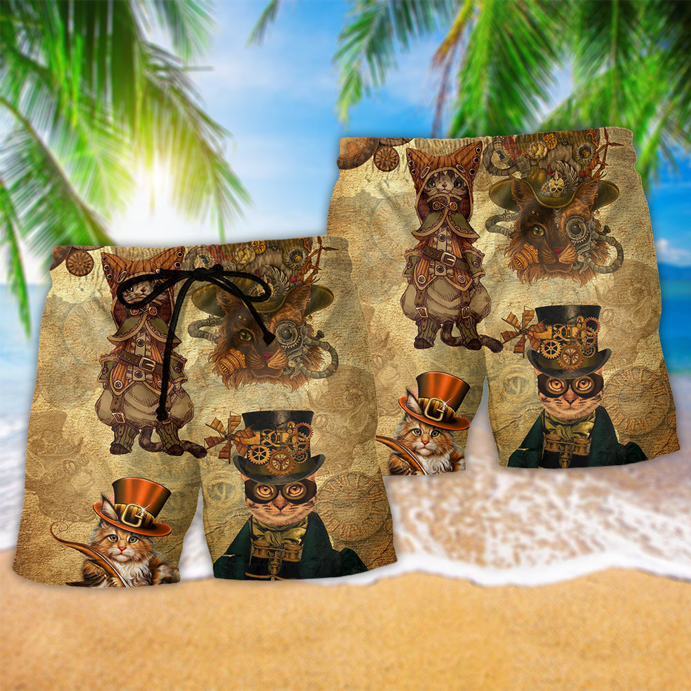Vintage Cat Machine Beach Shorts Pattern Detail For Sunny Day Activities And Leisure And Relaxation
