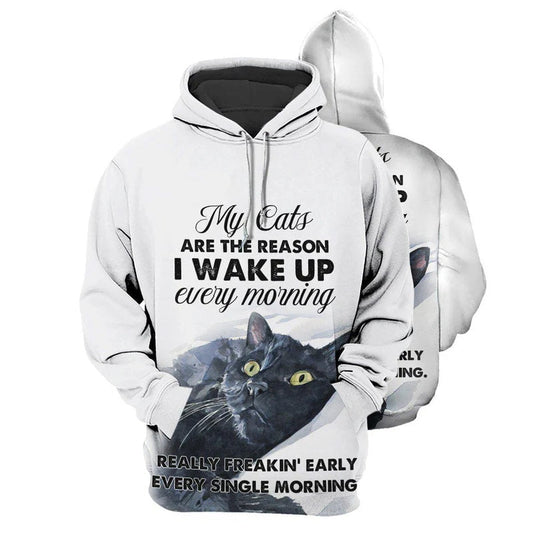 Funny Cat Makes Wake Up Hoodie For Wildlife Themes Travel Days And Comfortable Casual Style