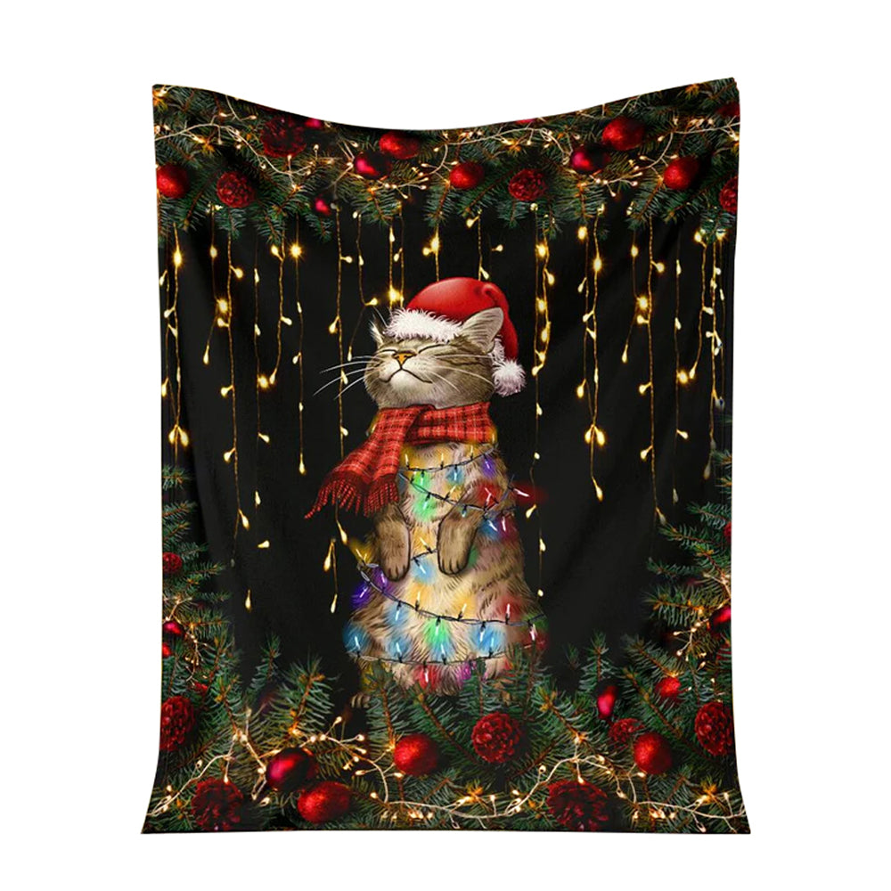 Black Cat Meowy Christmas Flannel Blanket For Cozy Bedroom Sofa Decor