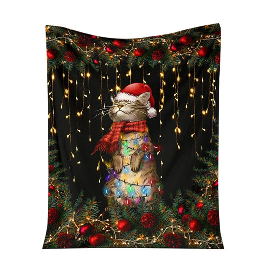 Black Cat Meowy Christmas Flannel Blanket For Cozy Bedroom Sofa Decor