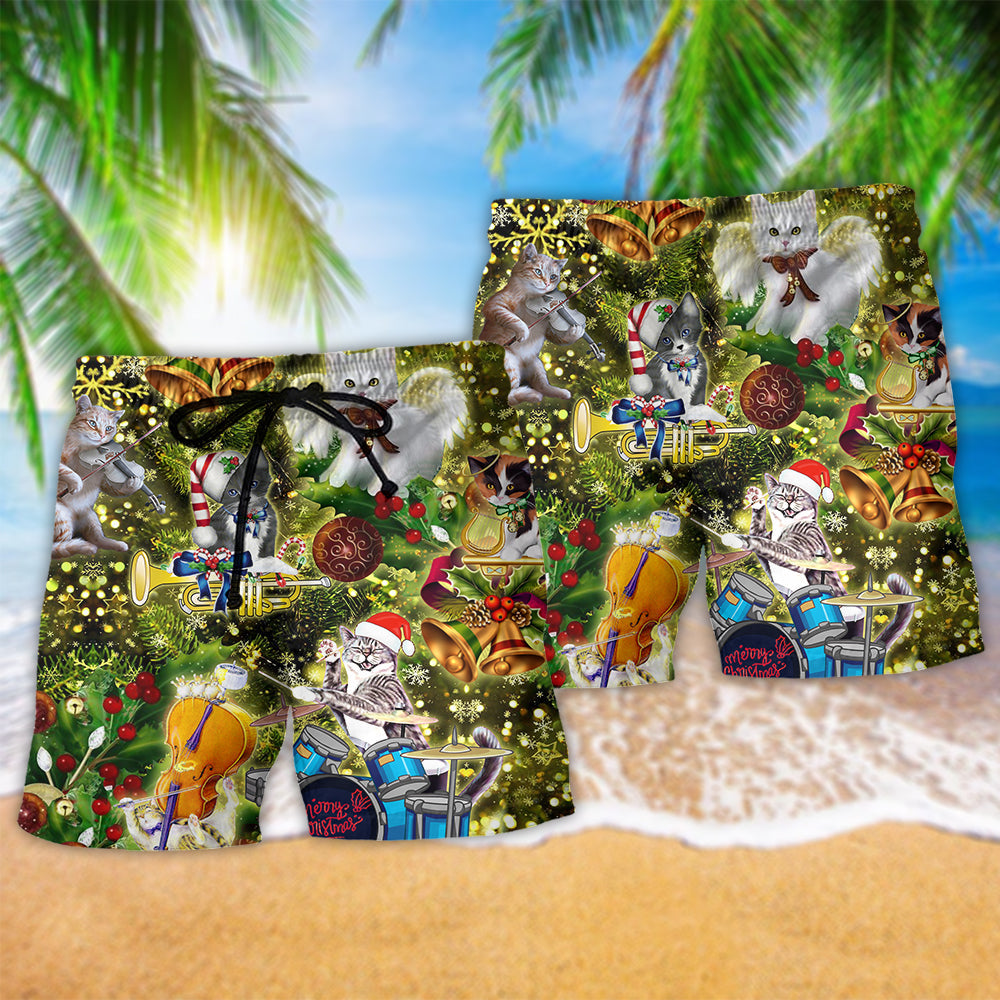 Cat Merry Christmas Angel Hawaiian Print Beach Shorts For Warm Weather Celebrations