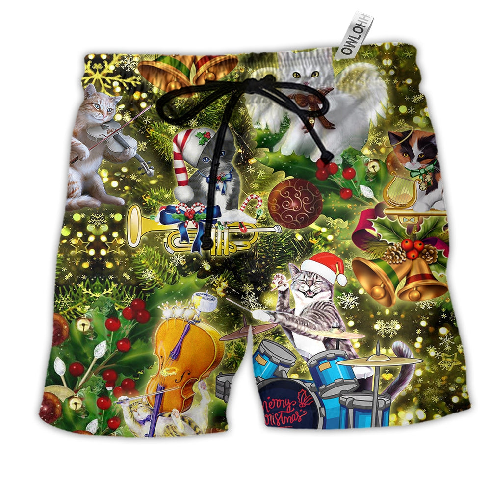 Cat Merry Christmas Angel Hawaiian Print Beach Shorts For Festive Outdoor Style