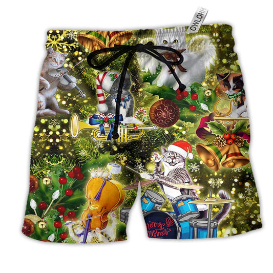 Cat Merry Christmas Angel Hawaiian Print Beach Shorts For Festive Outdoor Style