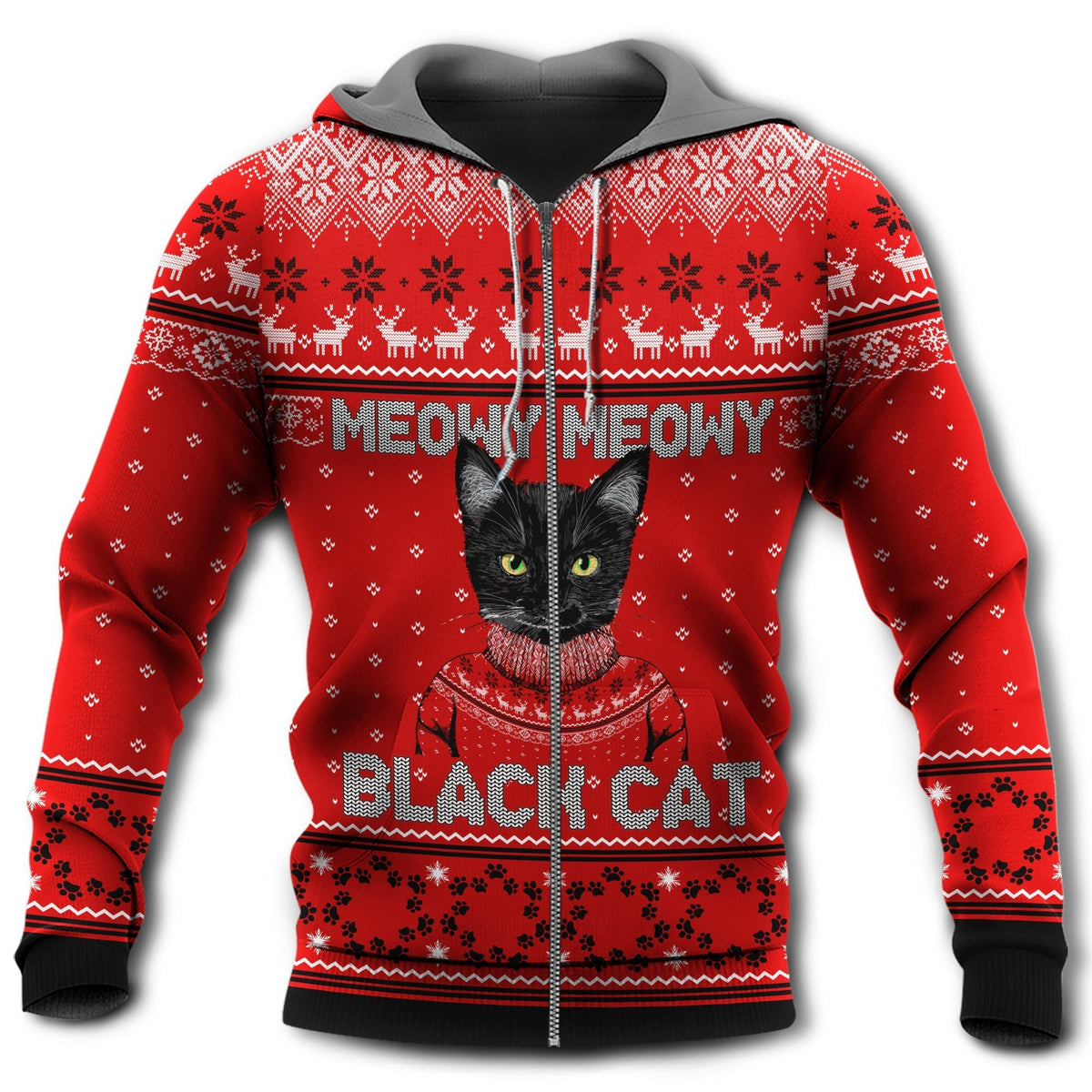 Cat Christmas Meowy Hoodie For Festive Streetwear Winter Outings And Christmas Celebrations
