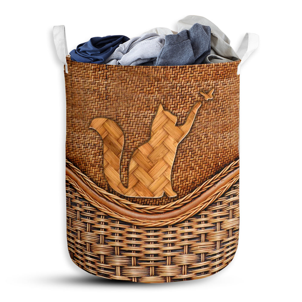 Small Size Cat Mom Rattan Texture Laundry Basket For Bathroom Bedroom Storage