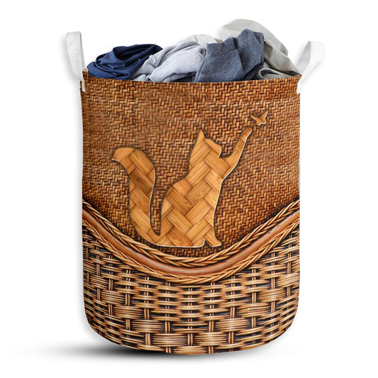 Small Size Cat Mom Rattan Texture Laundry Basket For Bathroom Bedroom Storage