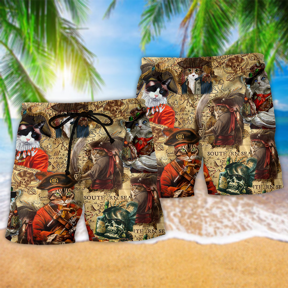 Cat Pirates So Cool Hawaiian Print Beach Shorts For Pet Lover Outdoor Comfort