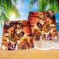 Fire Playing Cat Fantasy Beach Shorts Pattern Detail For Vacation Style And Easy Warm Weather Wear